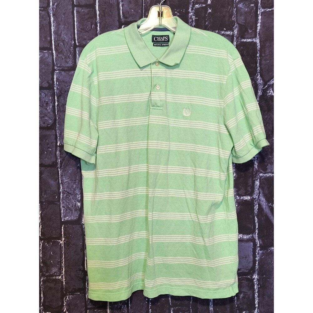 Chaps Natural Stretch Polo T-Shirt Men's Size Large Mint Green White Striped Tee